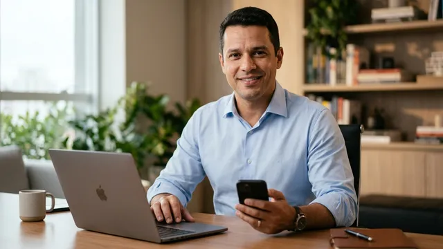 Empresário analisando proposta de criação de site profissional no notebook
