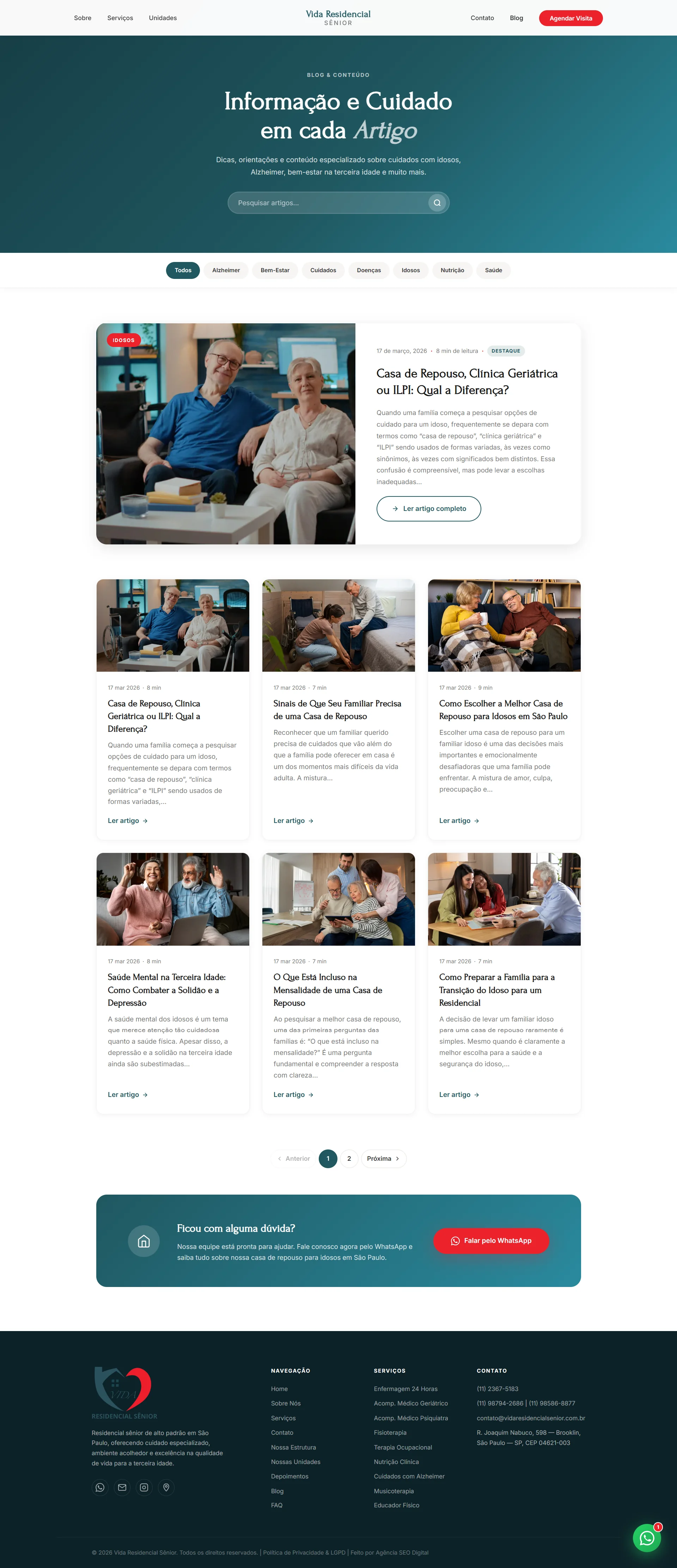 Site profissional Cuidados para Idosos — Blog Vida Residencial Sênior | Agência SEO Digital