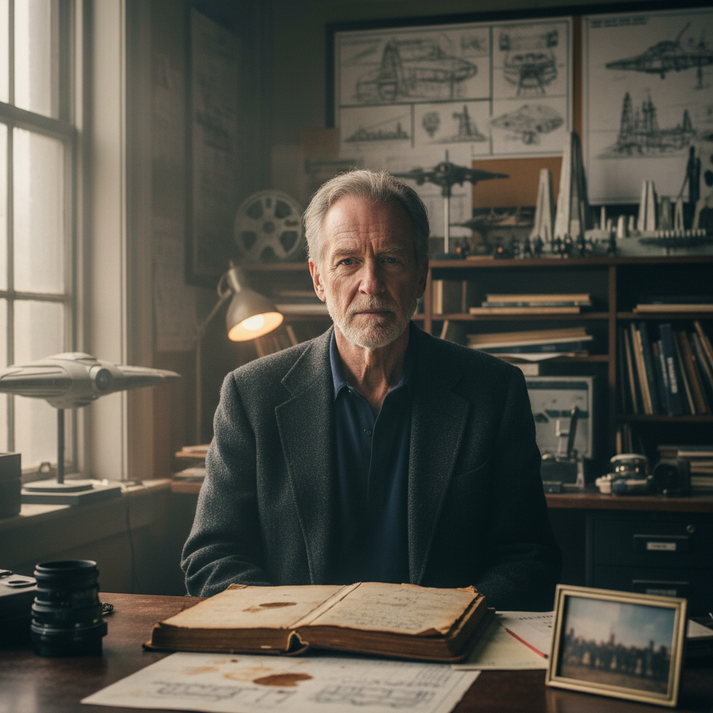 Ridley Scott em um set de filmagem, dirigindo uma cena com sua equipe. O diretor é conhecido por filmes como "Alien" e "Blade Runner", e este alt text explora curiosidades sobre sua carreira e estilo cinematográfico.