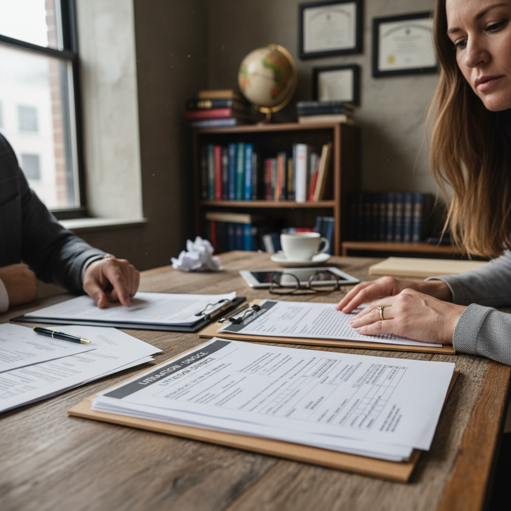 Documentos essenciais para iniciar um processo de divórcio, incluindo certidões, comprovantes e formulários legais.
