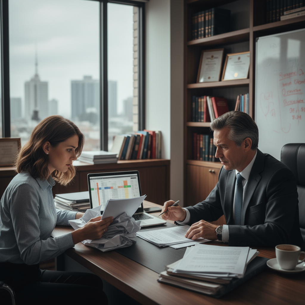Casal discutindo em frente a um computador, simbolizando erros comuns ao iniciar um processo de divórcio, como falta de planejamento ou comunicação inadequada.
